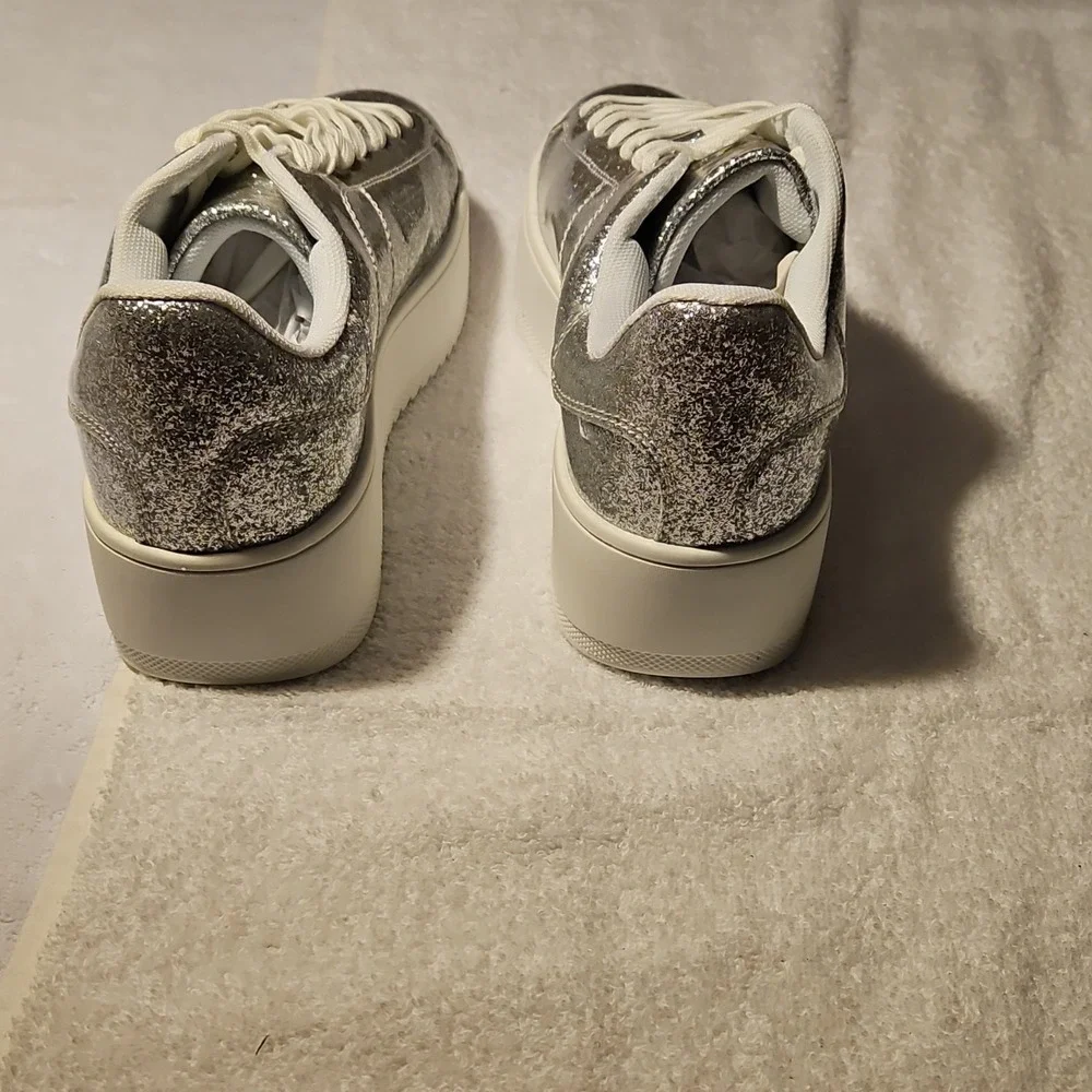 J.Adams Hero Glossy Silver Glitter Lace Up Women's Sneakers